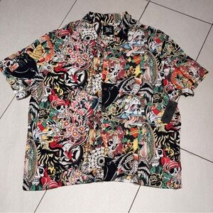 Ed Hardy Tattoo collage button down